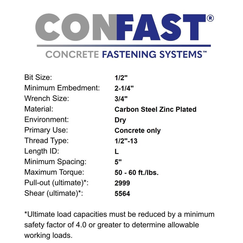 CONFAST 1/2" x 7" Wedge Anchor Zinc Plated (Box of 25) - Image 5